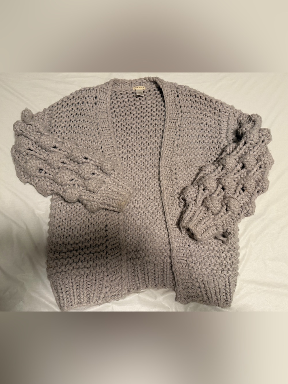 Main Strip Chunky Cable Knit Oversized Cardigan - Gray